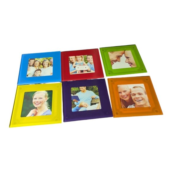 NEW Treasure IT 7 Piece Photo 4"x4" Coasters Rainbow Colors Beveled Glass Design - Picture 3 of 8